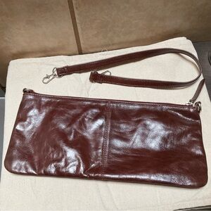 Latico NJ USA Floral Lined Brown Leather Wristlet Clutch Shoulder bag